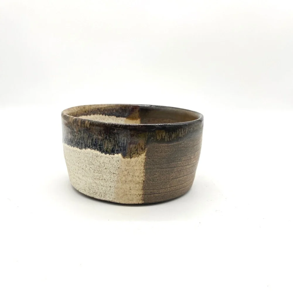 Handmade Studio‎ Pottery Tri-Tone Brown Cream Speckled Glaze Bowl Signed 5in